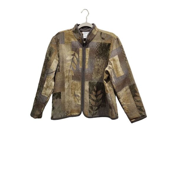 Coldwater Creek Mixed Media Chenille Tapestry Mandarin Collar Zip Front Jacket L - Picture 1 of 7